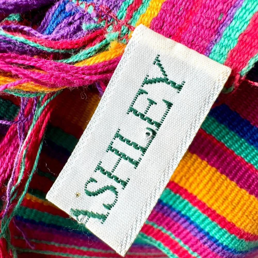 Laura Ashley Vintage‎ Woven Striped Fringe Sash Belt OS Bright Pink Multicolor